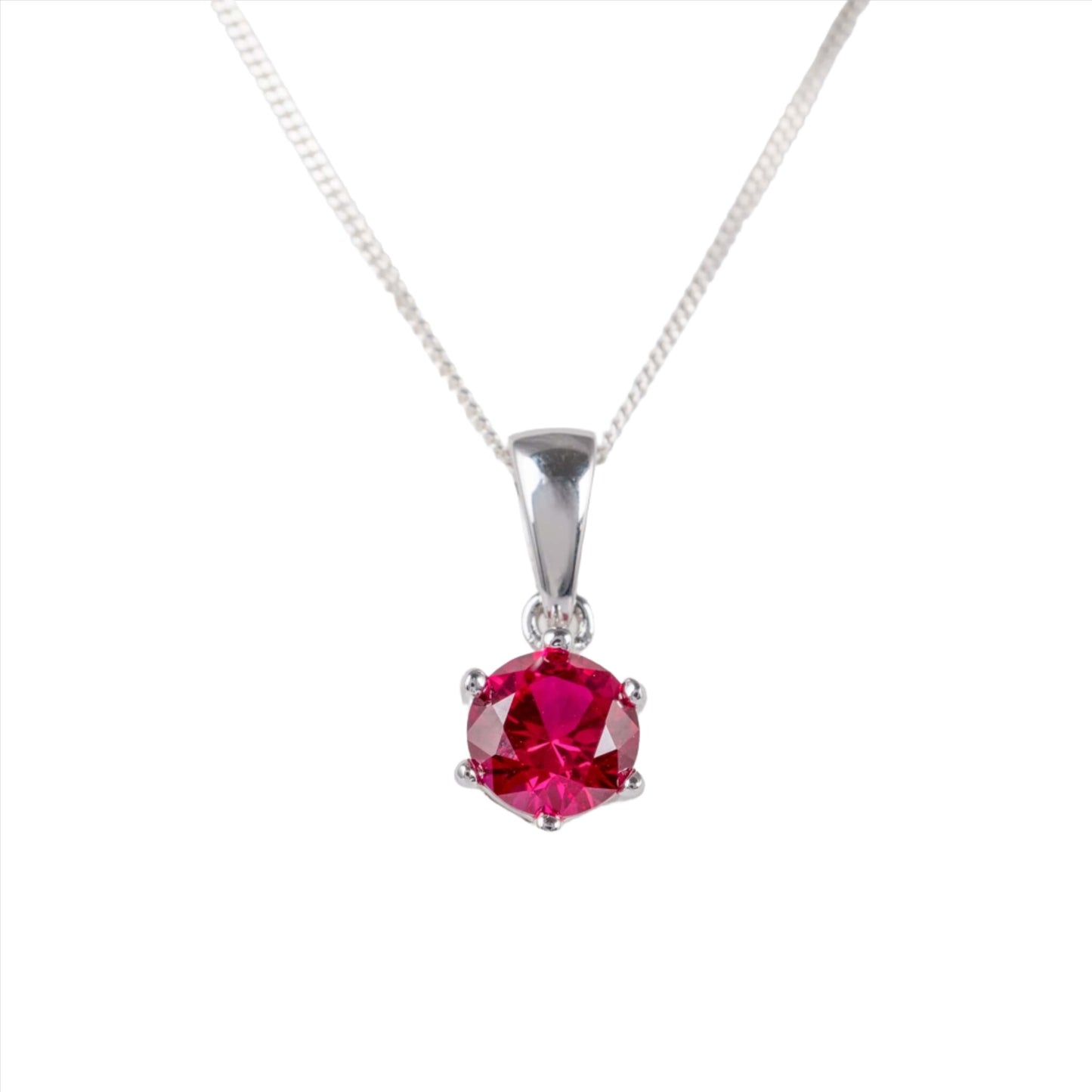 lab ruby necklace in 925 silver front on white background hunters fine jewellery