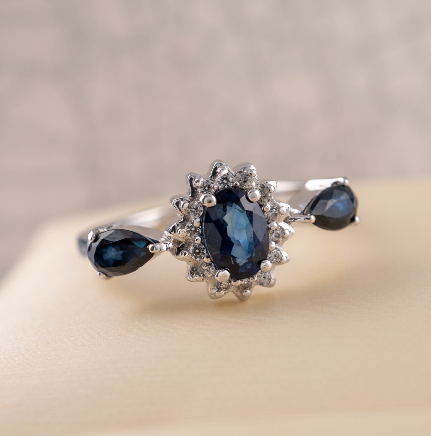 Pre Owned 9ct White Gold Sapphire Diamond Ring Size J - Hunters Fine Jewellery