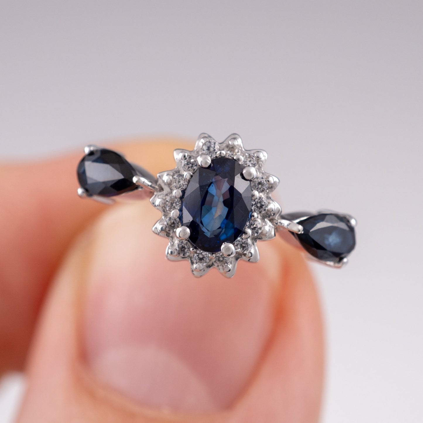Pre Owned 9ct White Gold Sapphire Diamond Ring Size J - Hunters Fine Jewellery