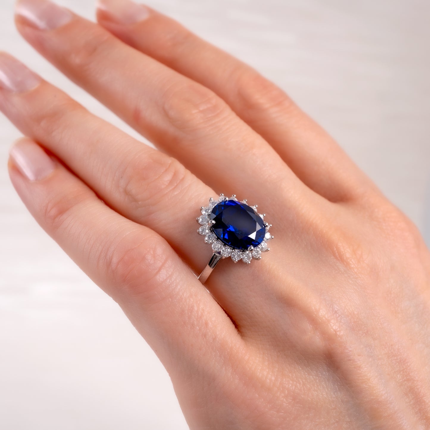 Blue Sapphire Ring for Women in Sterling Silver – Adjustable Halo Design