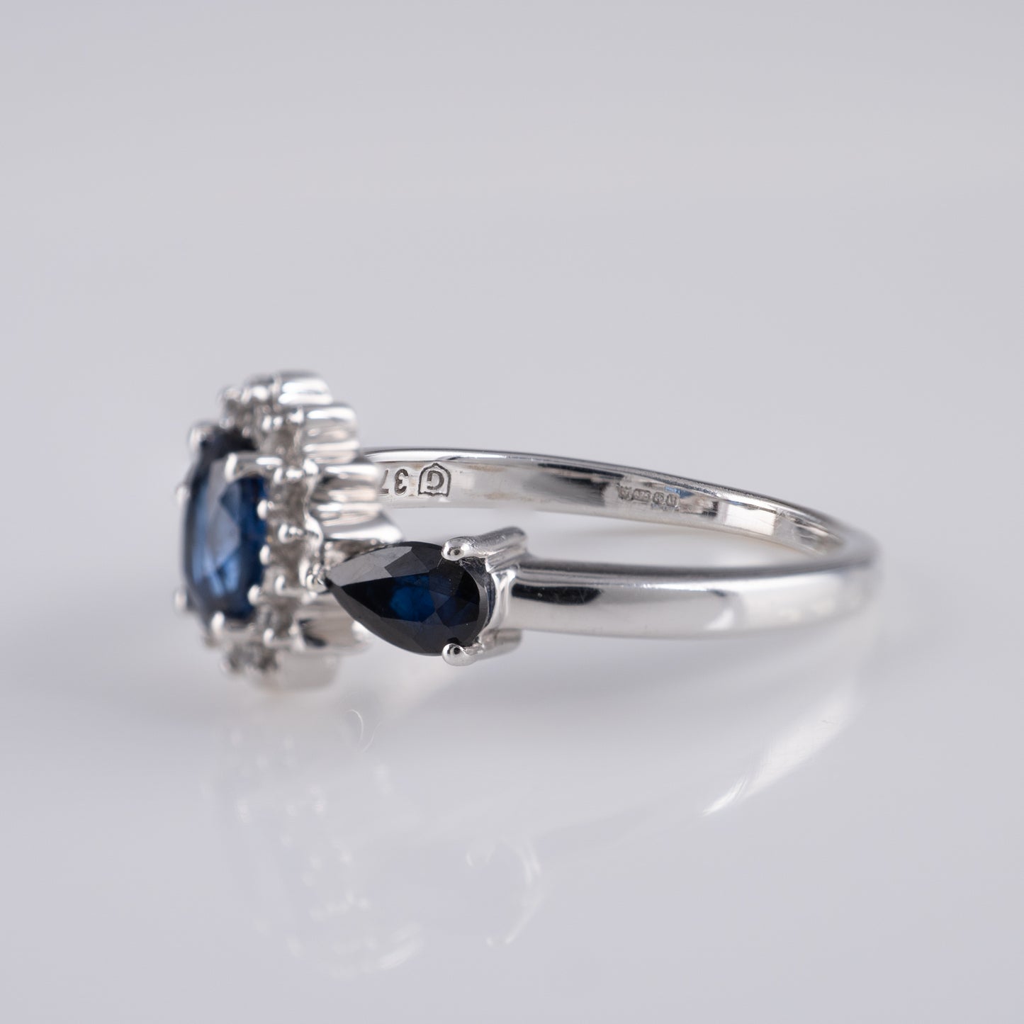 Pre Owned 9ct White Gold Sapphire Diamond Ring Size J - Hunters Fine Jewellery
