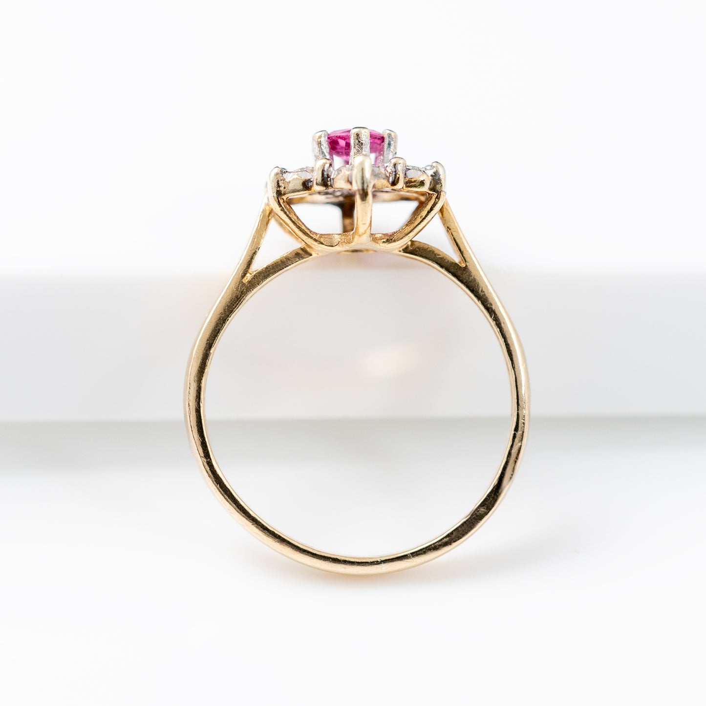 Ruby Engagement Ring in 9ct Yellow Gold with Diamond Halo