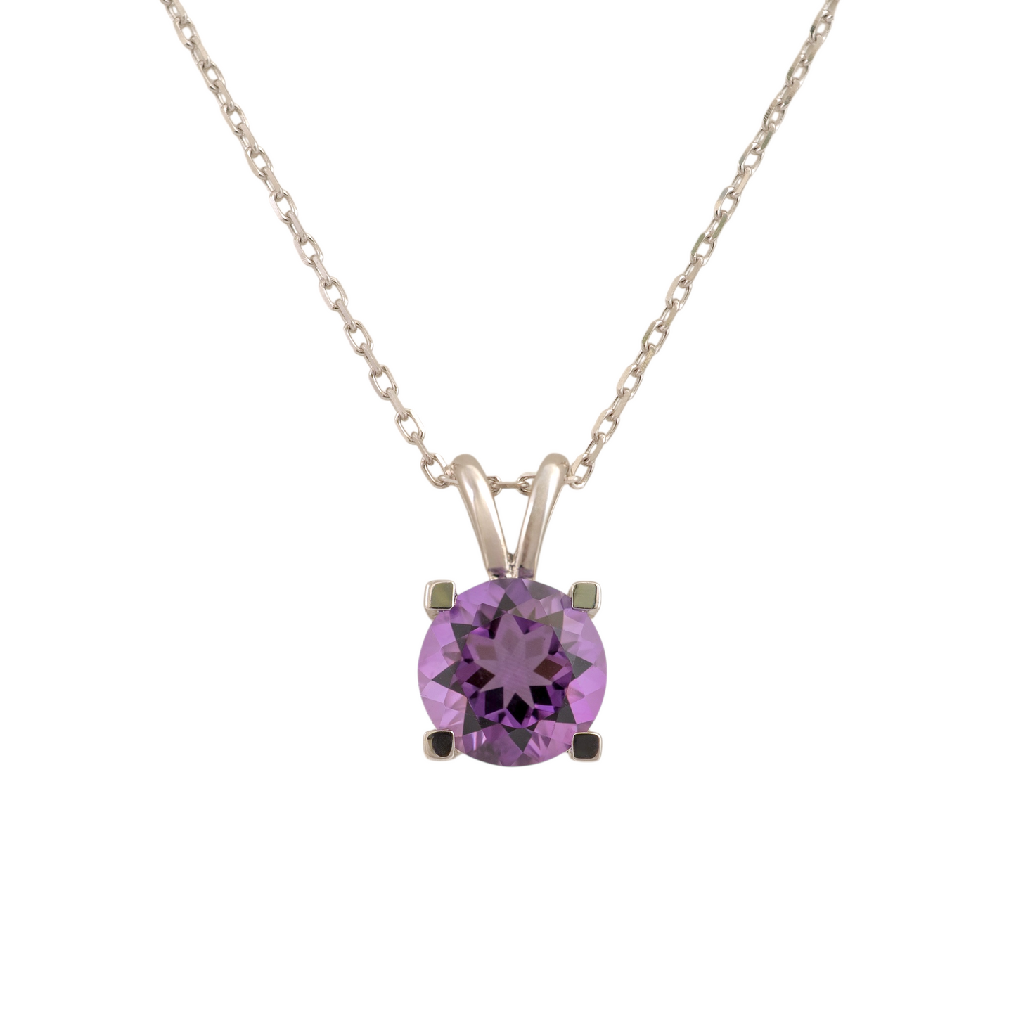 Silver amethyst necklace with round 8mm gemstone on adjustable chain