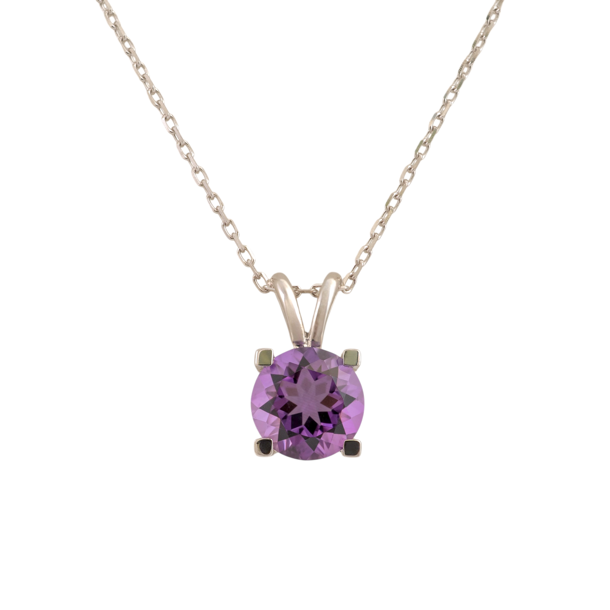 Silver amethyst necklace with round 8mm gemstone on adjustable chain