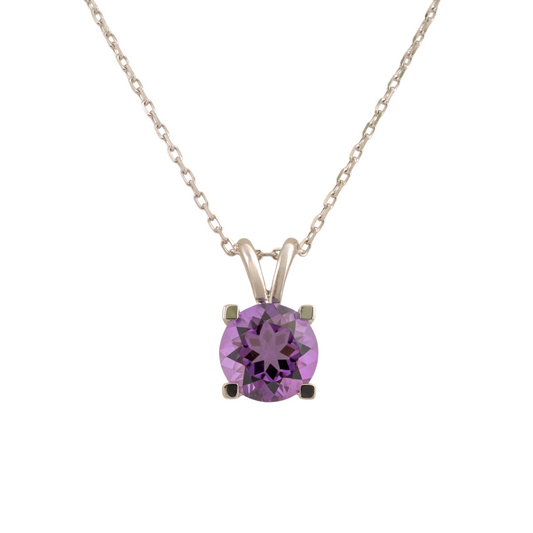 Silver amethyst necklace with round 8mm gemstone on adjustable chain