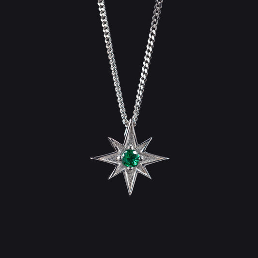 silver north star necklace pendant green stone front hunters fine jewellery