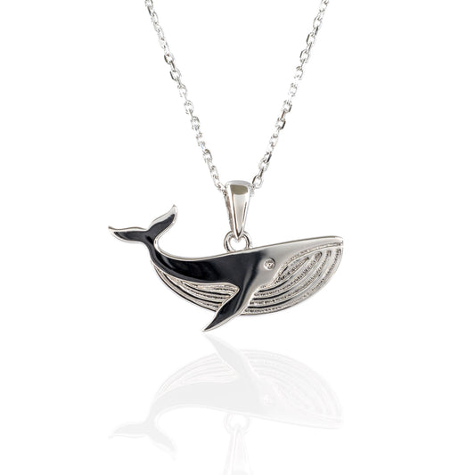 silver whale necklace front on white