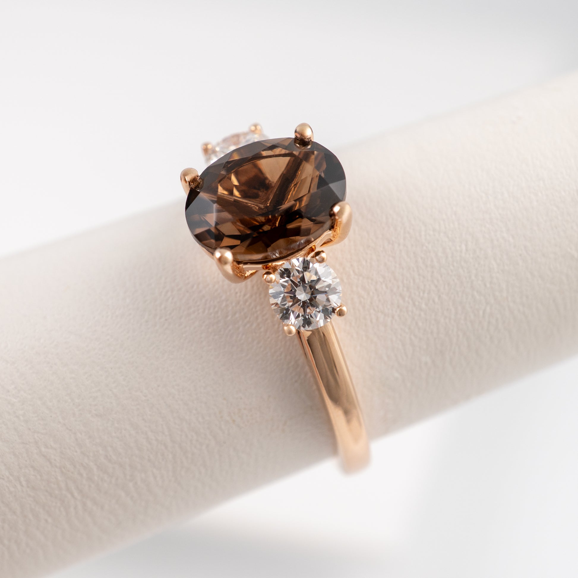 smoky quartz ring side close with diamond accent