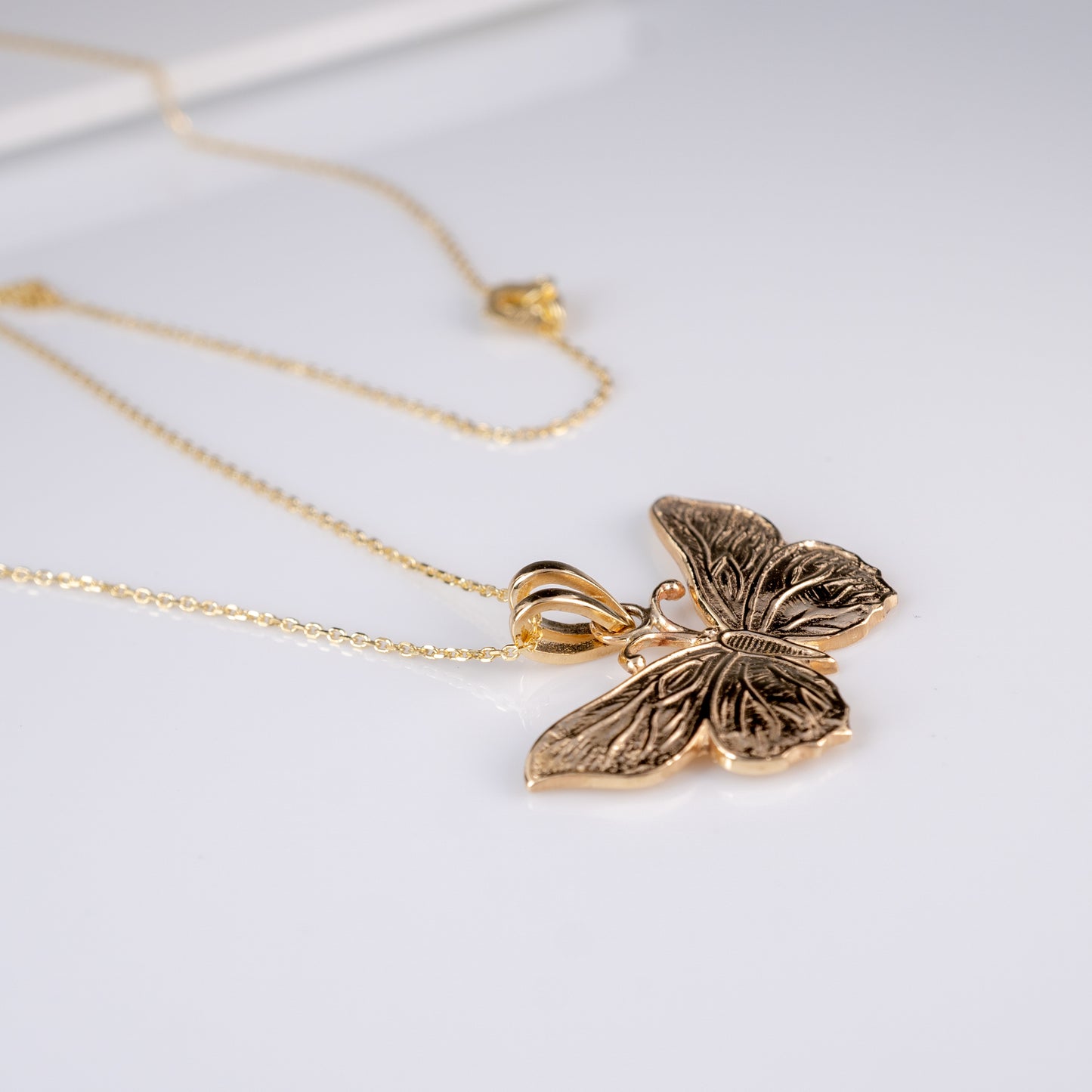 yellow gold veined butterfly necklace pendant