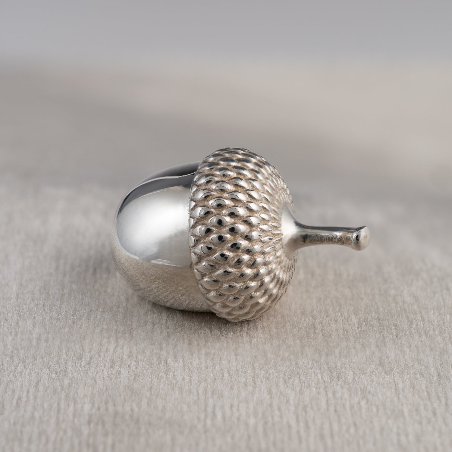 Sterling silver acorn ornament with detailed textured cap – symbolic silver gift