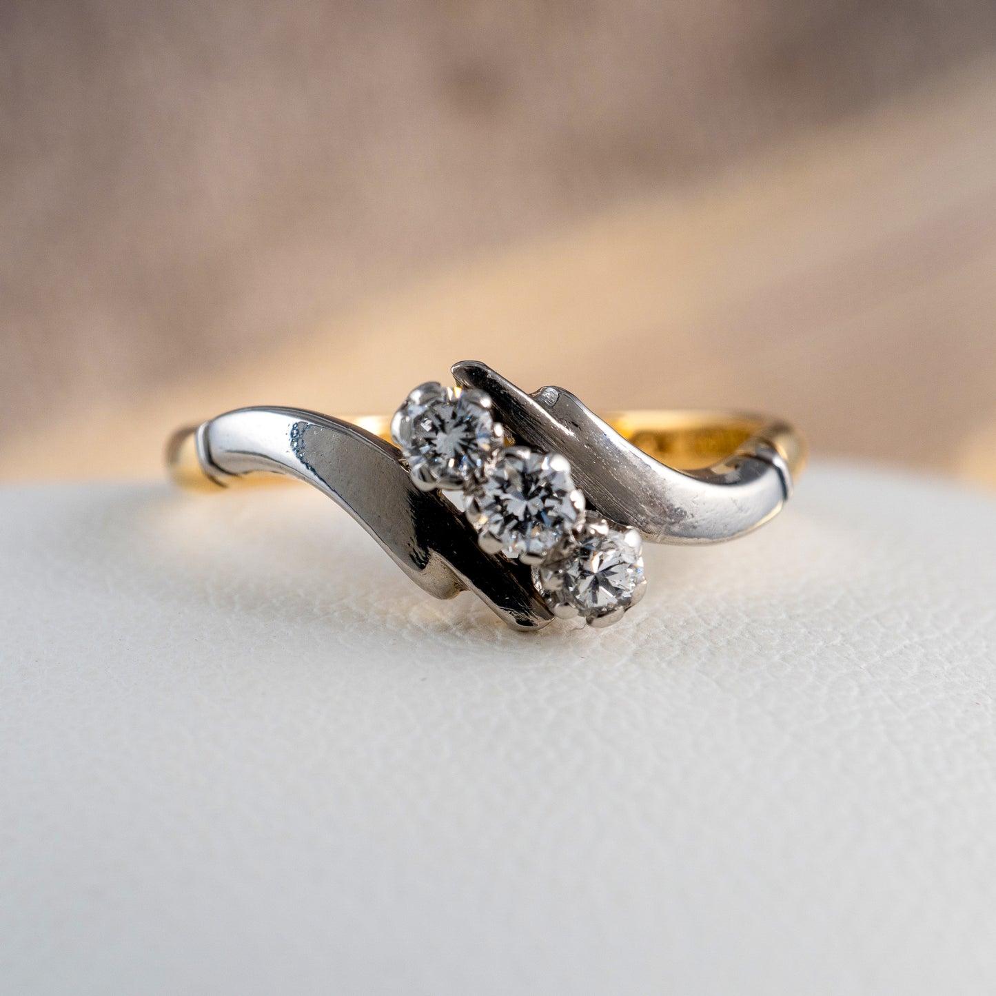 Vintage Diamond Ring Three Stone 18ct Yellow Gold and Platinum