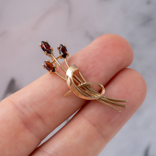 garnet flower spray brooch 9ct gold