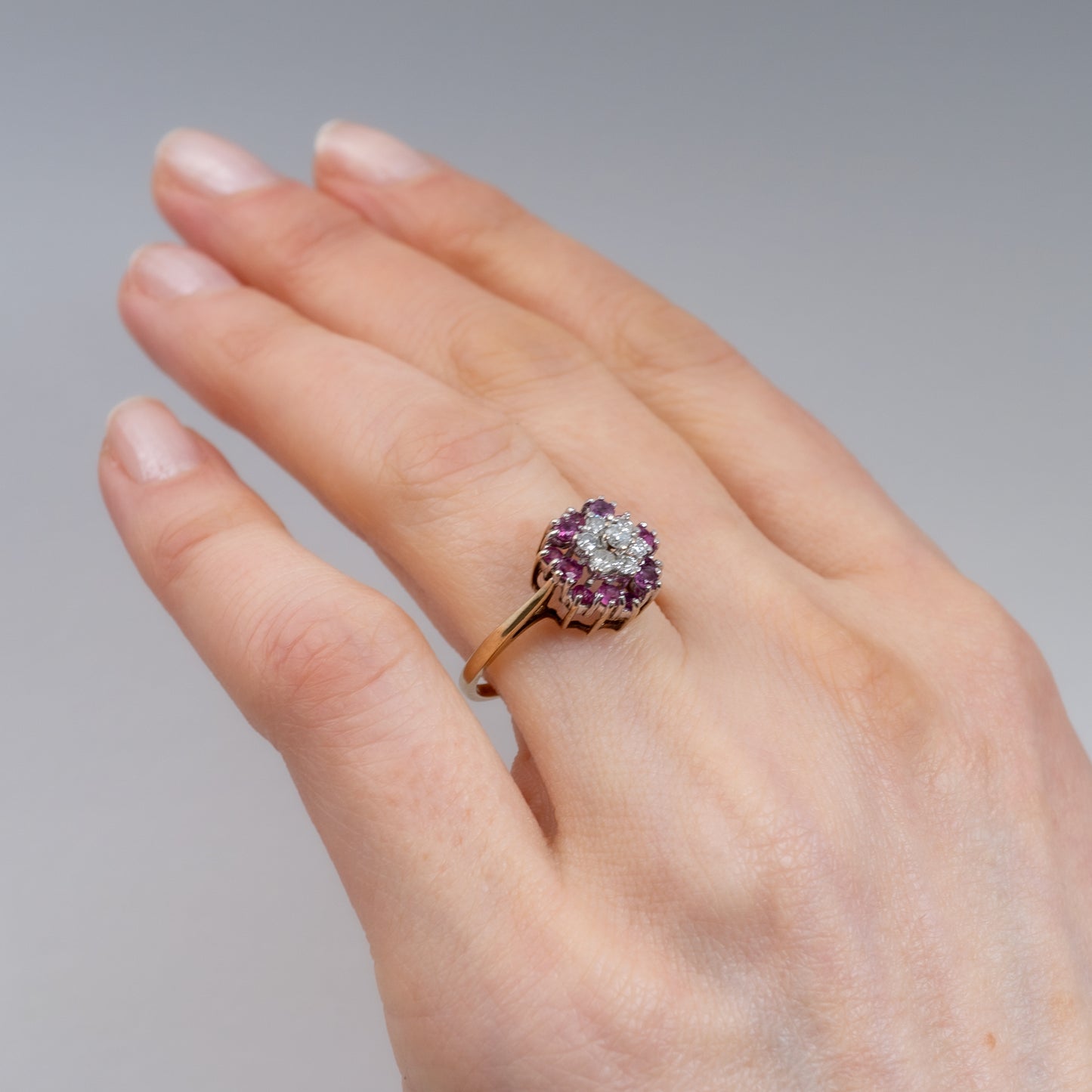 Vintage Ruby Ring With Diamonds 9ct Yellow Gold Hallmarked