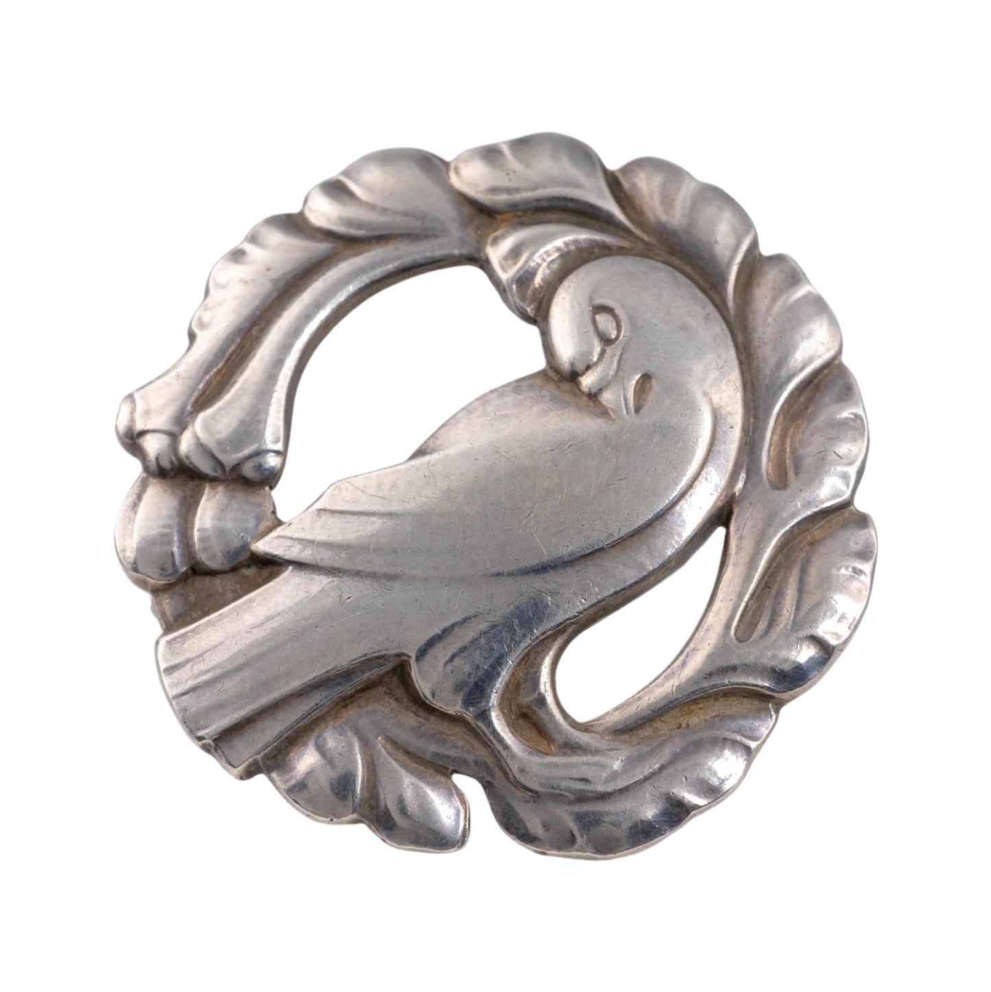 Vintage Georg Jensen silver dove wreath brooch