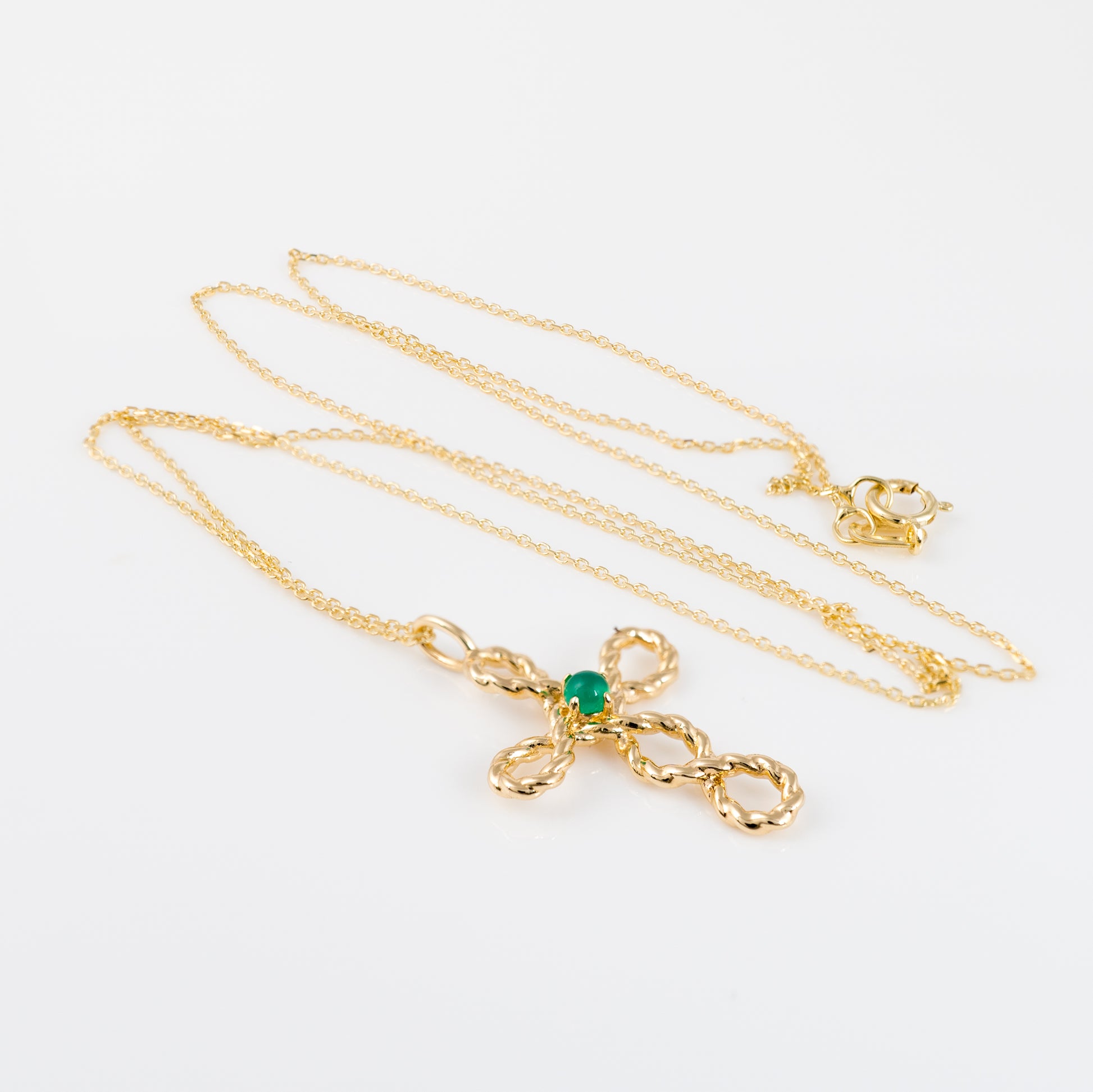 Green Onyx Crucifix Pendant in Yellow Gold hunters fine jewellery