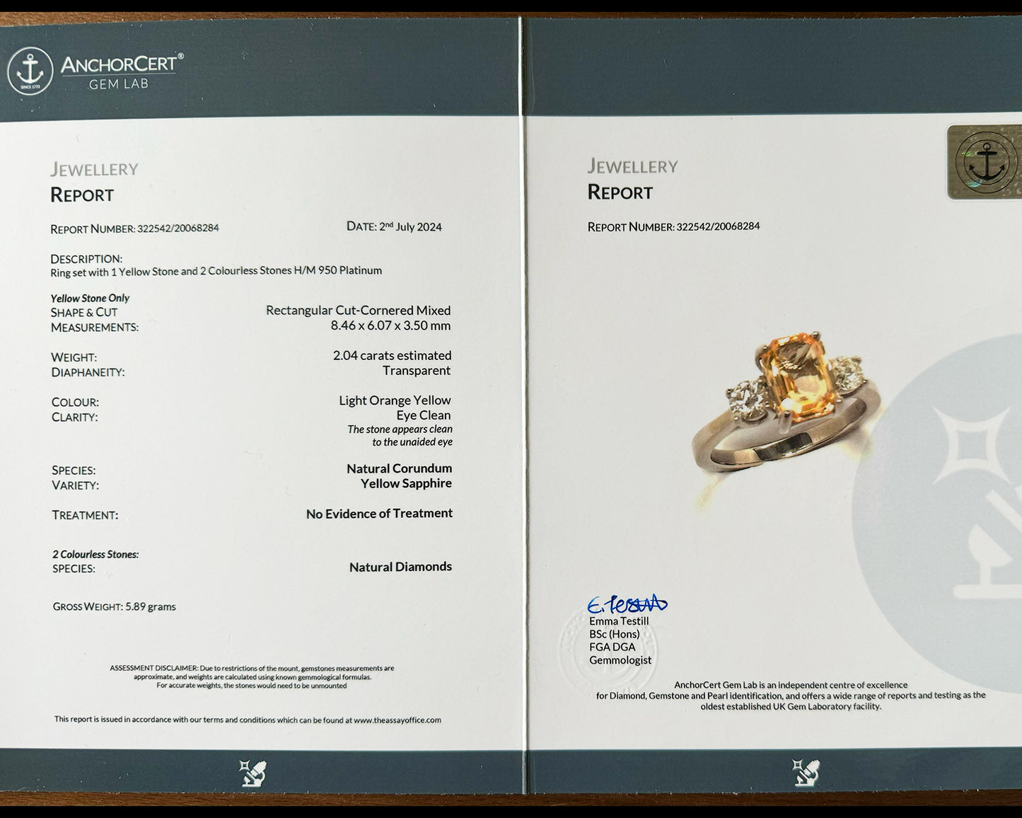 Ceylon Yellow Sapphire Diamond Three Stone Ring 950 Platinum Hallmarked