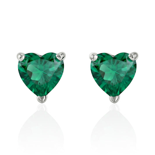 lab grown emerald heart studs front on white