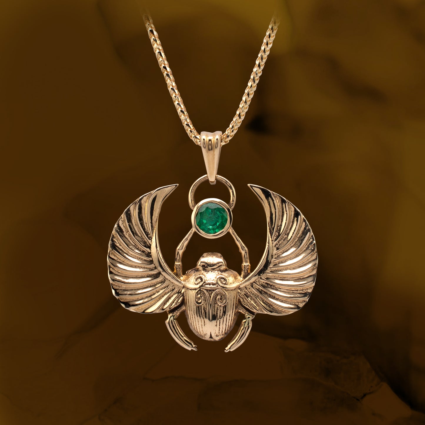 18ct gold winged scarab beetle necklace pendant Hunters Fine Jewellery