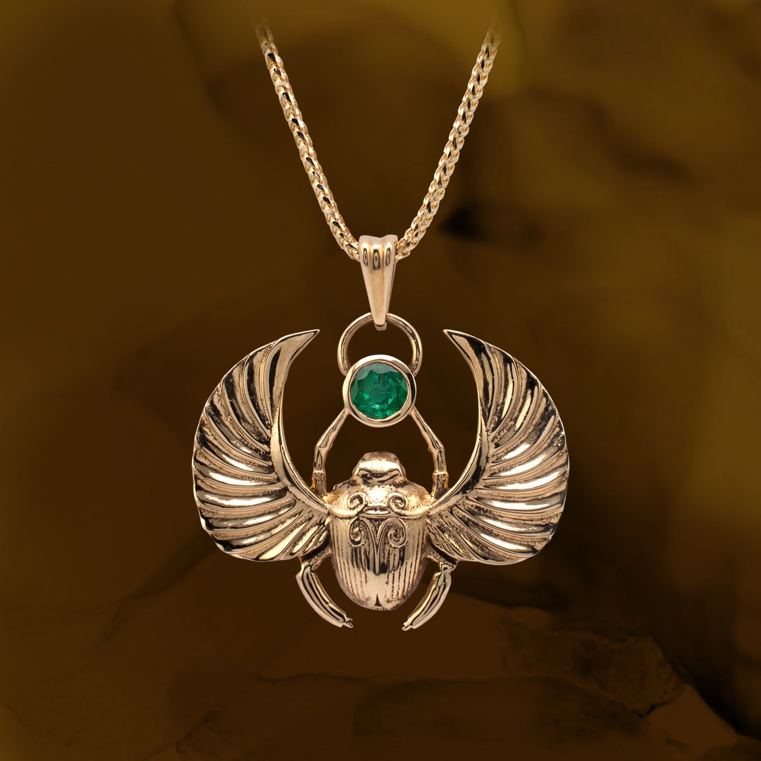 18ct gold winged scarab beetle necklace pendant Hunters Fine Jewellery