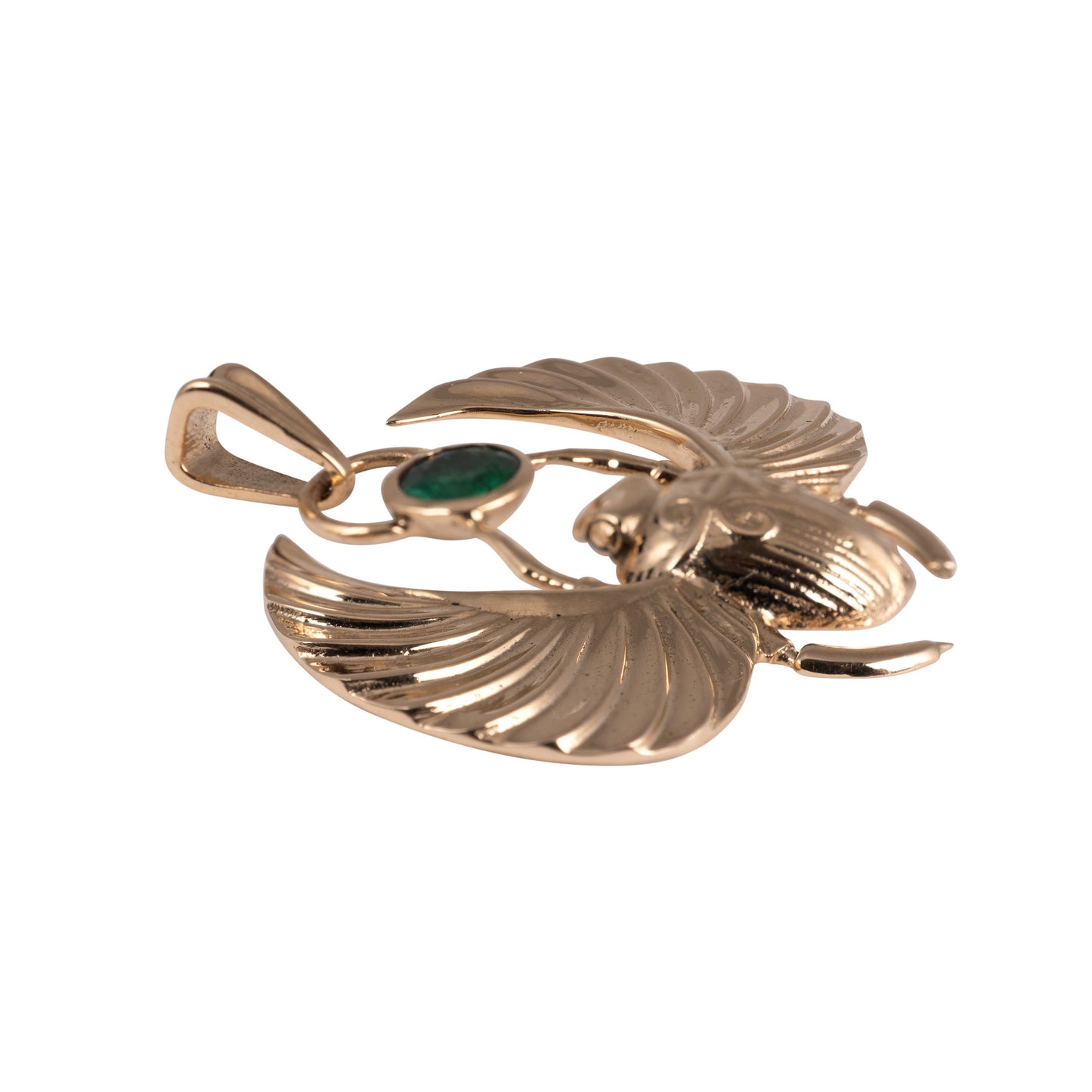 Solid 18K Gold Emerald Set Scarab Beetle Pendant-Gemstone Pendants-Hunters Fine Jewellery