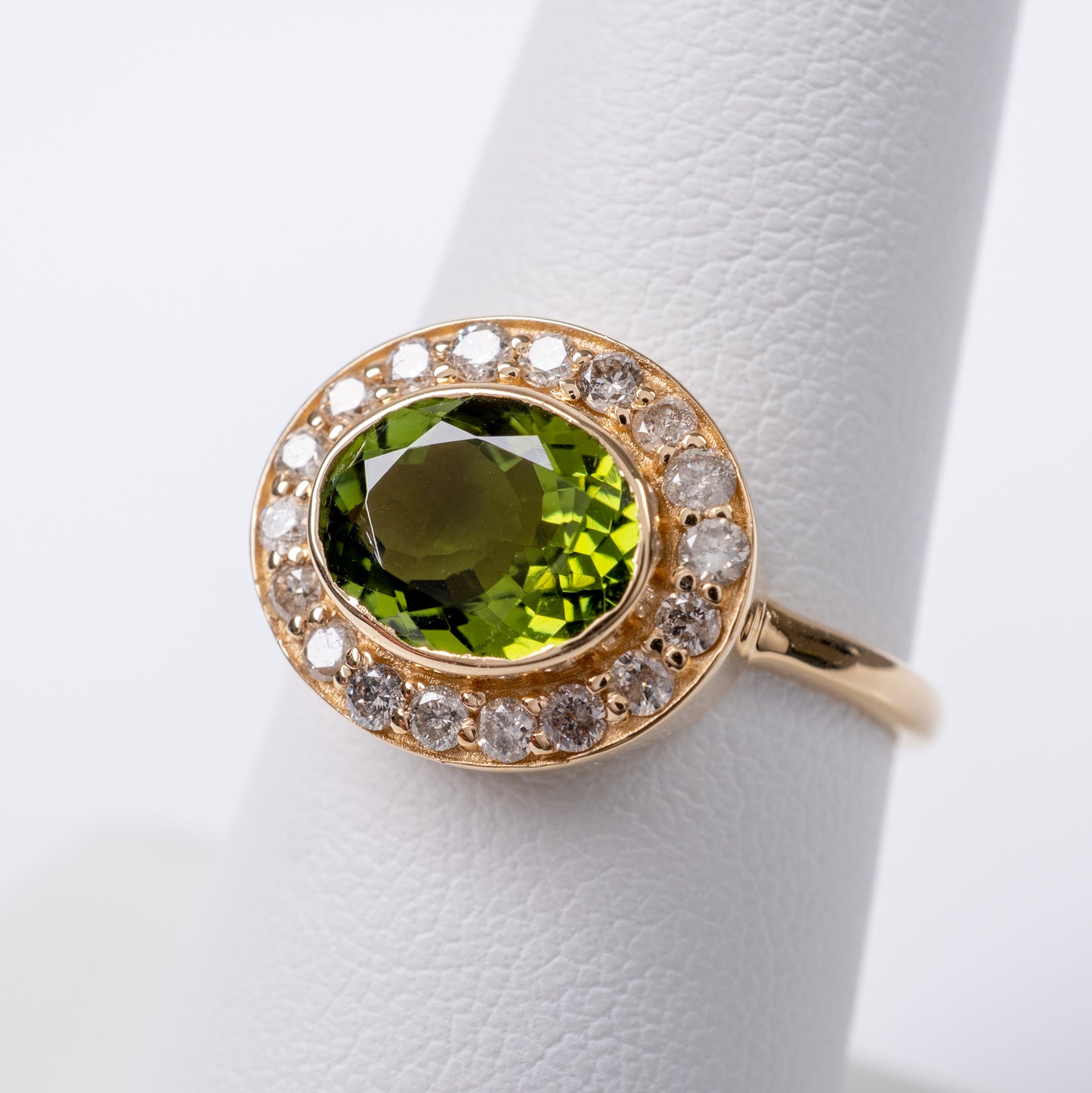 Green Tourmaline & Diamond Oval Halo Ring 18k Gold-Gemstone Rings-Hunters Fine Jewellery