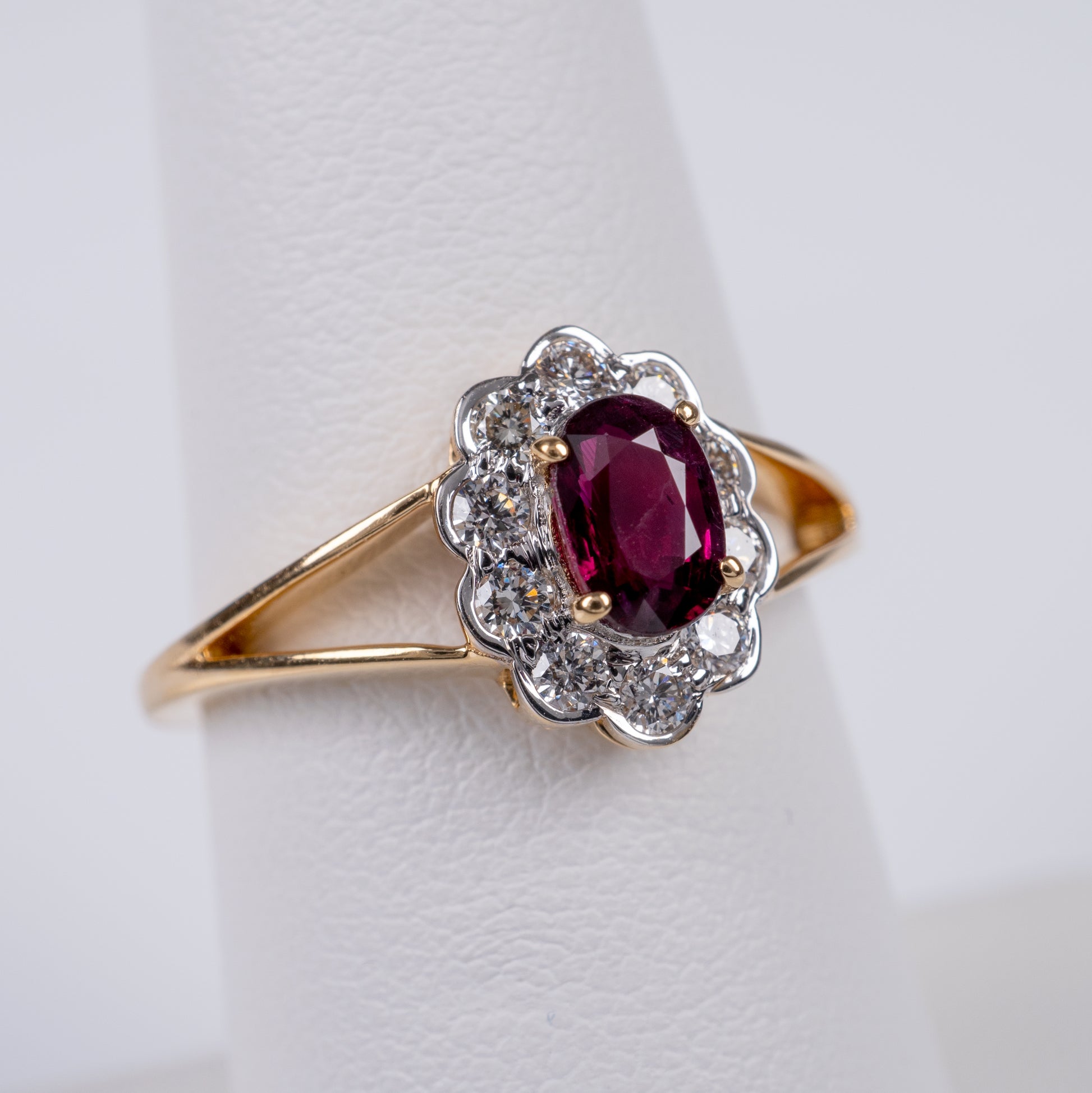 Fine Quality Certified Ruby Diamond Halo Ring 18K Gold-Gemstone Rings-Hunters Fine Jewellery