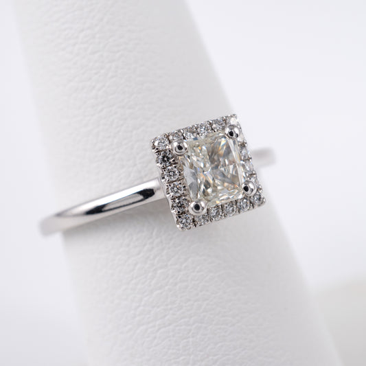 Certified Radiant Cut Diamond Halo Ring 18K White Gold Hallmarked - Hunters Fine Jewellery