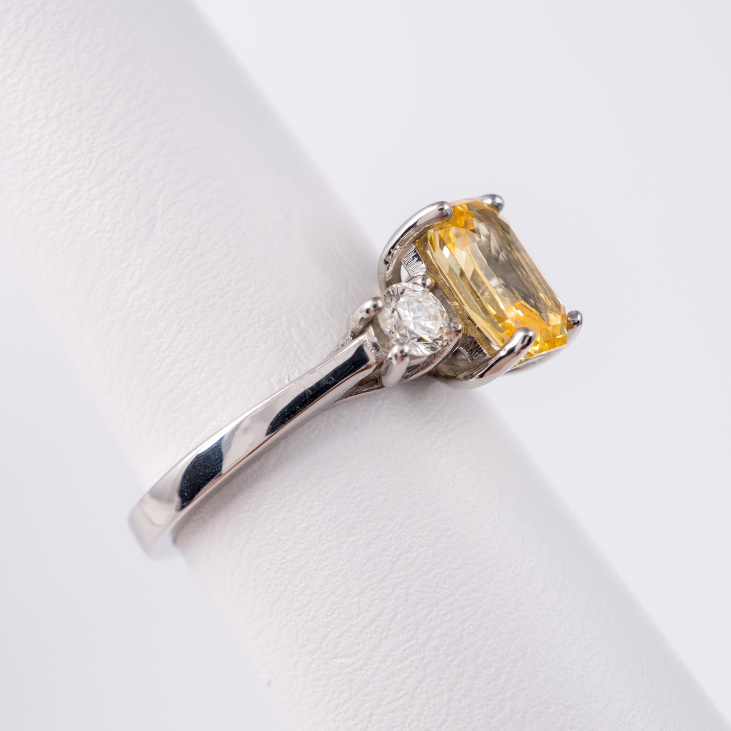Ceylon Yellow Sapphire Diamond Three Stone Ring 950 Platinum Hallmarked - Hunters Fine Jewellery