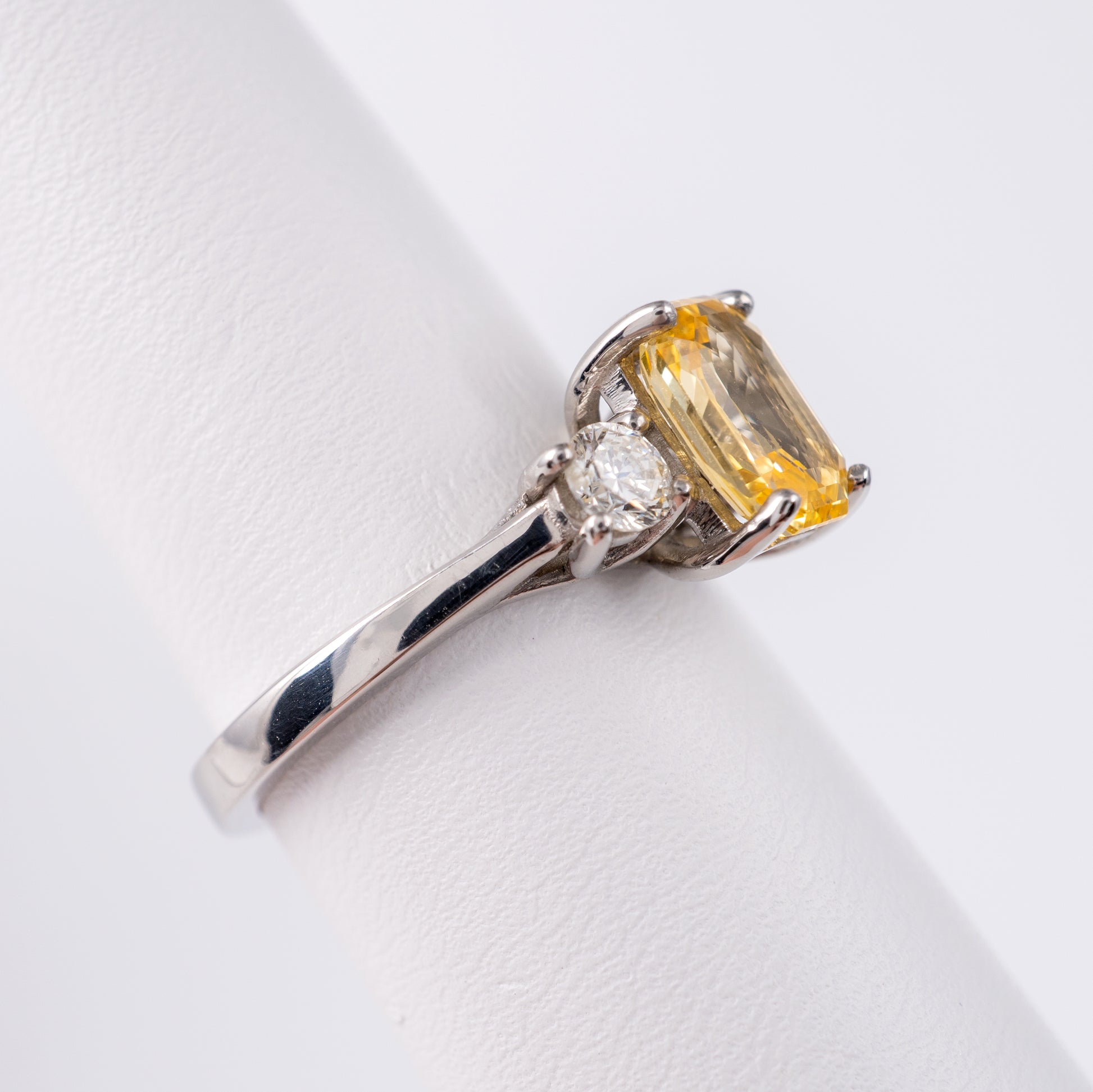 Ceylon Yellow Sapphire Diamond Three Stone Ring 950 Platinum Hallmarked - Hunters Fine Jewellery
