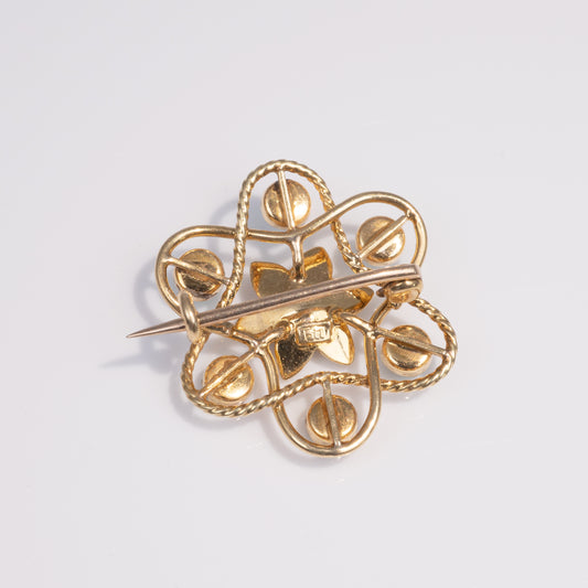 Antique 15ct Gold Turquoise Pearl Flower Brooch Pin-Brooches & Lapel Pins-Hunters Fine Jewellery