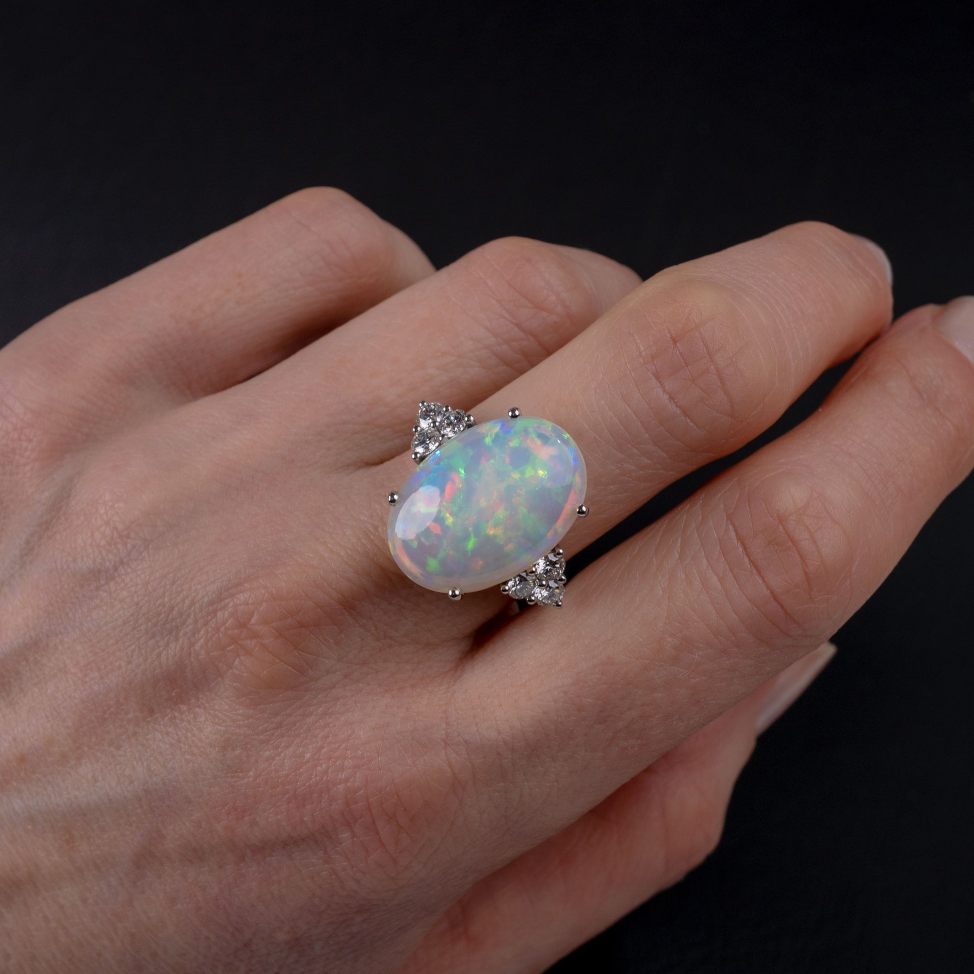 Bespoke Opal Diamond Statement Ring 18k White Gold Hallmarked-Gemstone Rings-Hunters Fine Jewellery