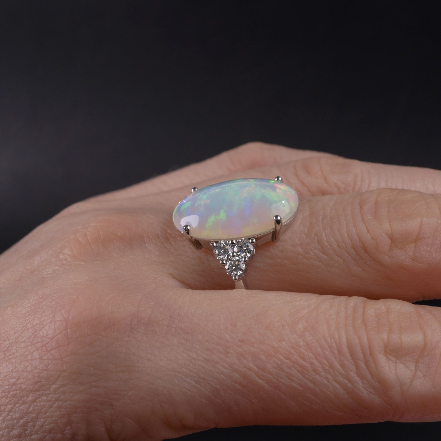 Bespoke Opal Diamond Statement Ring 18k White Gold Hallmarked-Gemstone Rings-Hunters Fine Jewellery