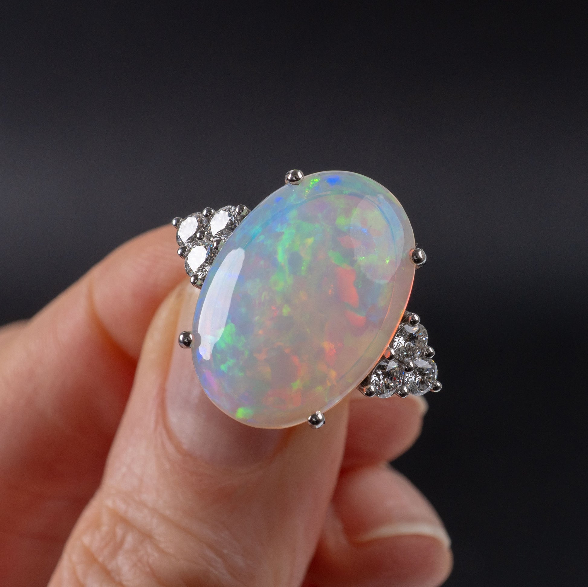 Bespoke Opal Diamond Statement Ring 18k White Gold Hallmarked-Gemstone Rings-Hunters Fine Jewellery