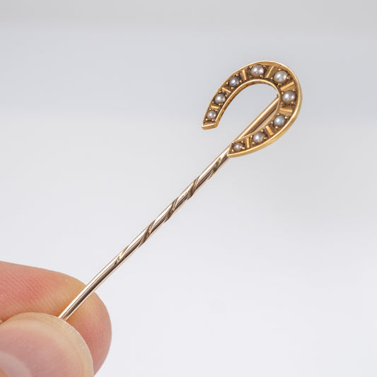Antique 15ct Gold Pearl Horseshoe Pin circa 1910 - Hunters Fine Jewellery