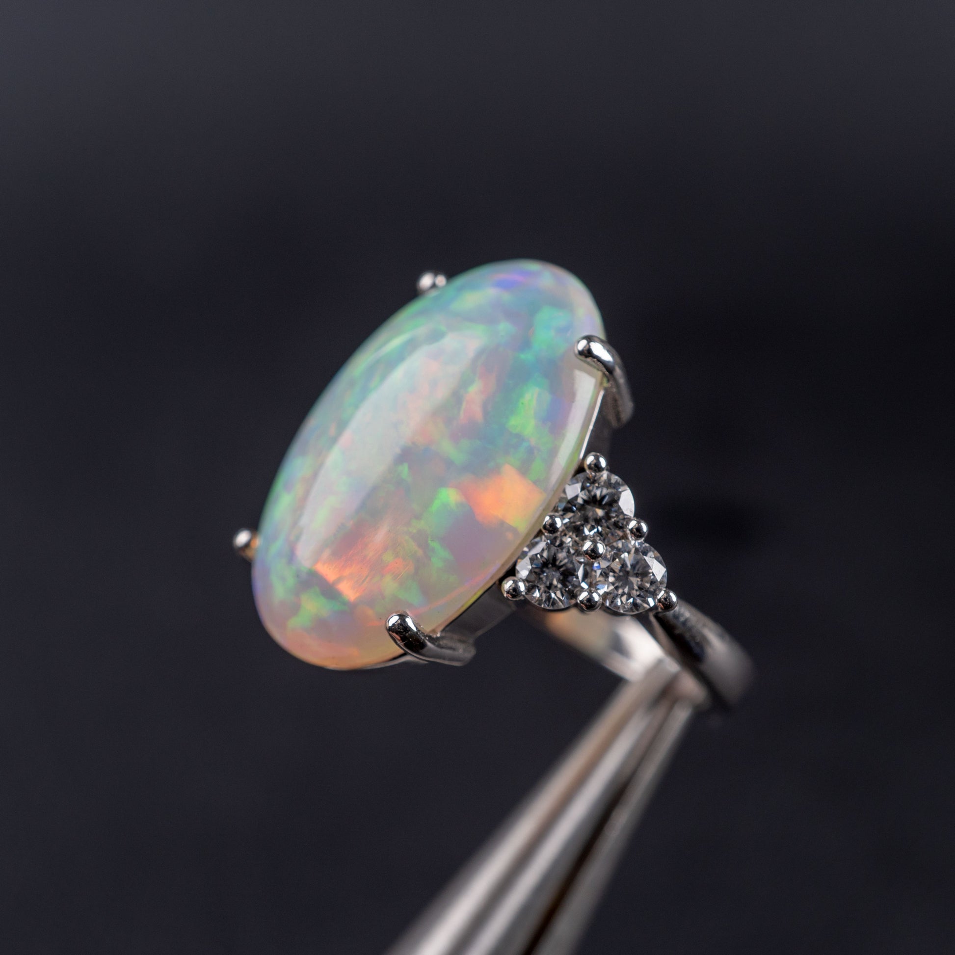 Bespoke Opal Diamond Statement Ring 18k White Gold Hallmarked-Gemstone Rings-Hunters Fine Jewellery