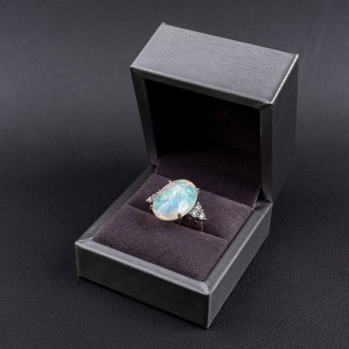 Bespoke Opal Diamond Statement Ring 18k White Gold Hallmarked-Gemstone Rings-Hunters Fine Jewellery