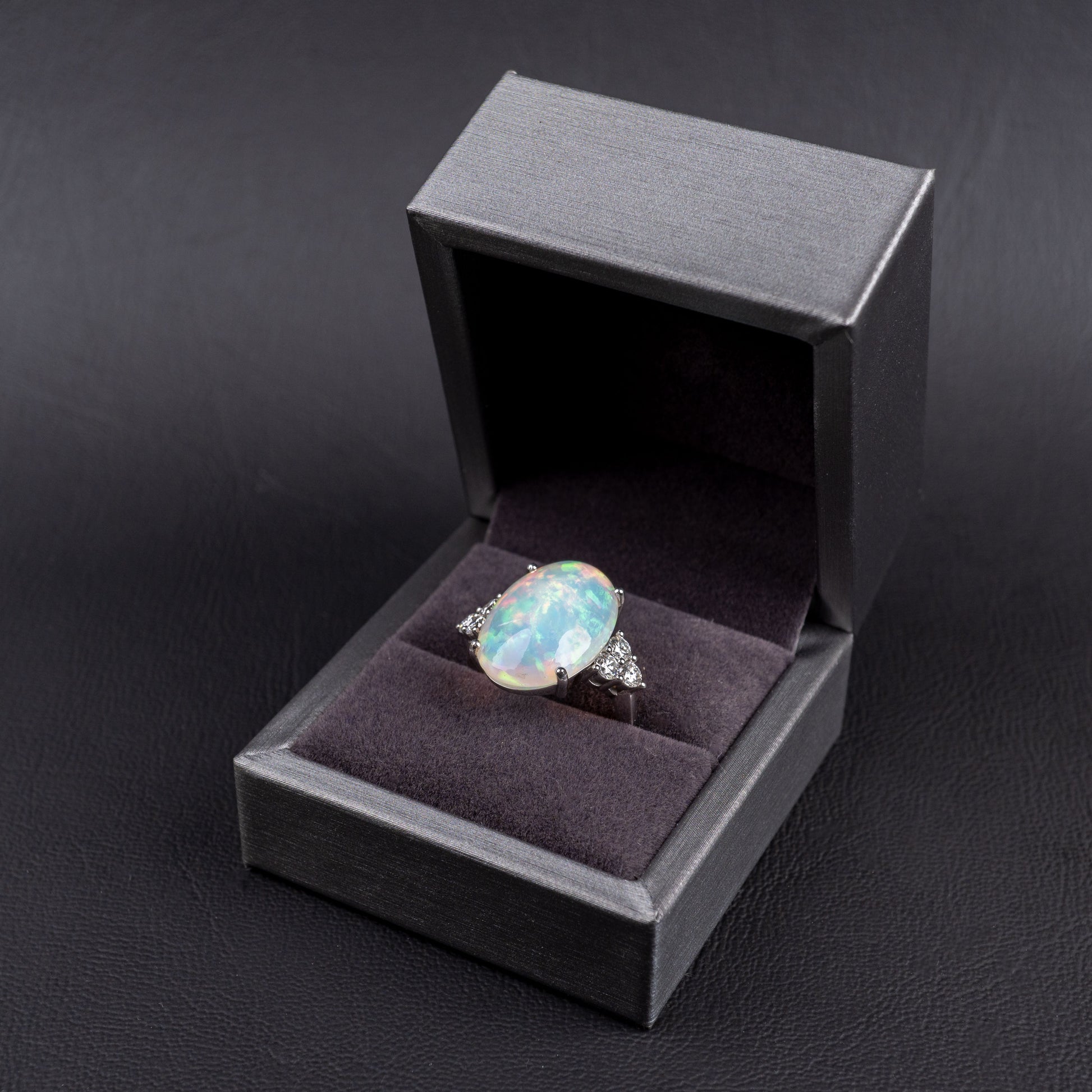 Bespoke Opal Diamond Statement Ring 18k White Gold Hallmarked-Gemstone Rings-Hunters Fine Jewellery