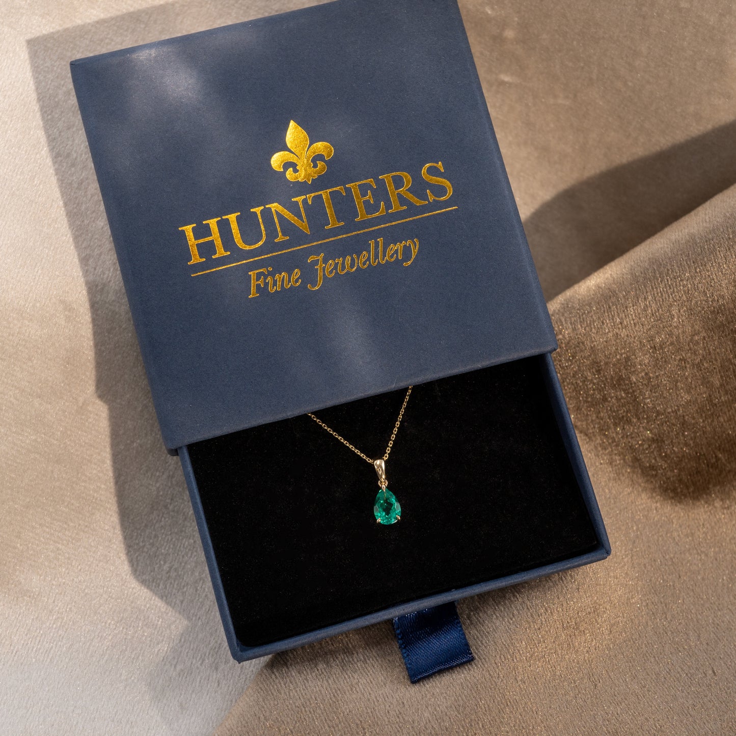 Lab Emerald Teardrop Pendant 9ct Yellow Gold - Hunters Fine Jewellery