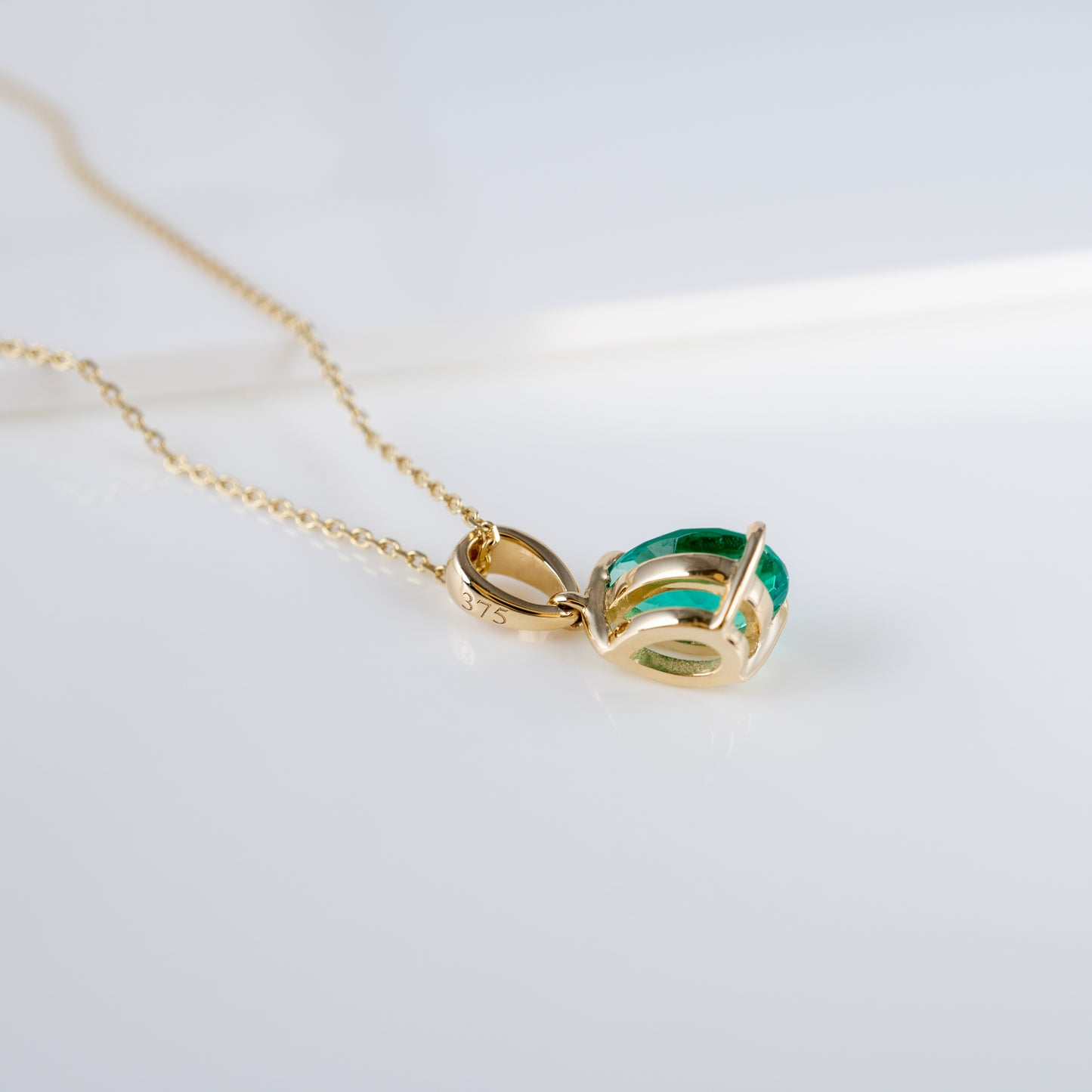 Lab Emerald Teardrop Pendant 9ct Yellow Gold - Hunters Fine Jewellery