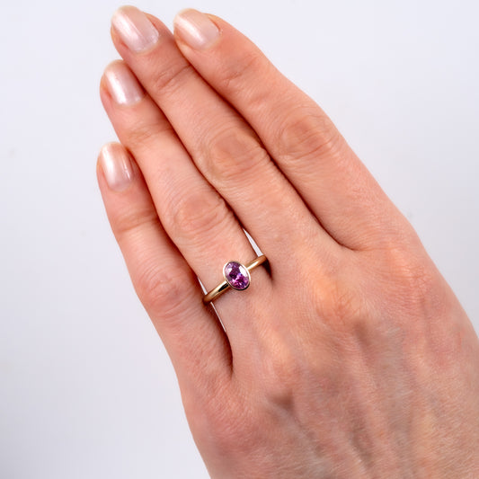9ct Yellow Gold Pink Moissanite Oval Bezel Solitaire Ring - Hunters Fine Jewellery