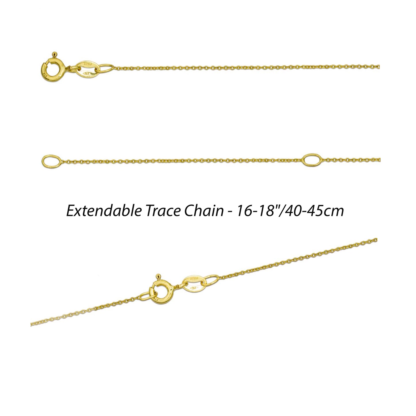 Extendable 9ct yellow gold trace chain 16-18 inches (40-45cm) with secure clasp.