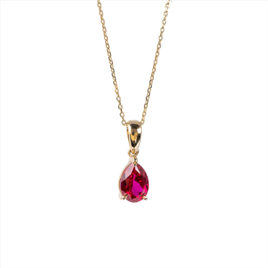 Ruby Pear Pendant & Chain 9ct Yellow Gold - Hunters Fine Jewellery