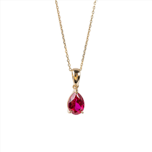 Ruby Teardrop Pendant Necklace & Chain 9ct Yellow Gold - Hunters Fine Jewellery