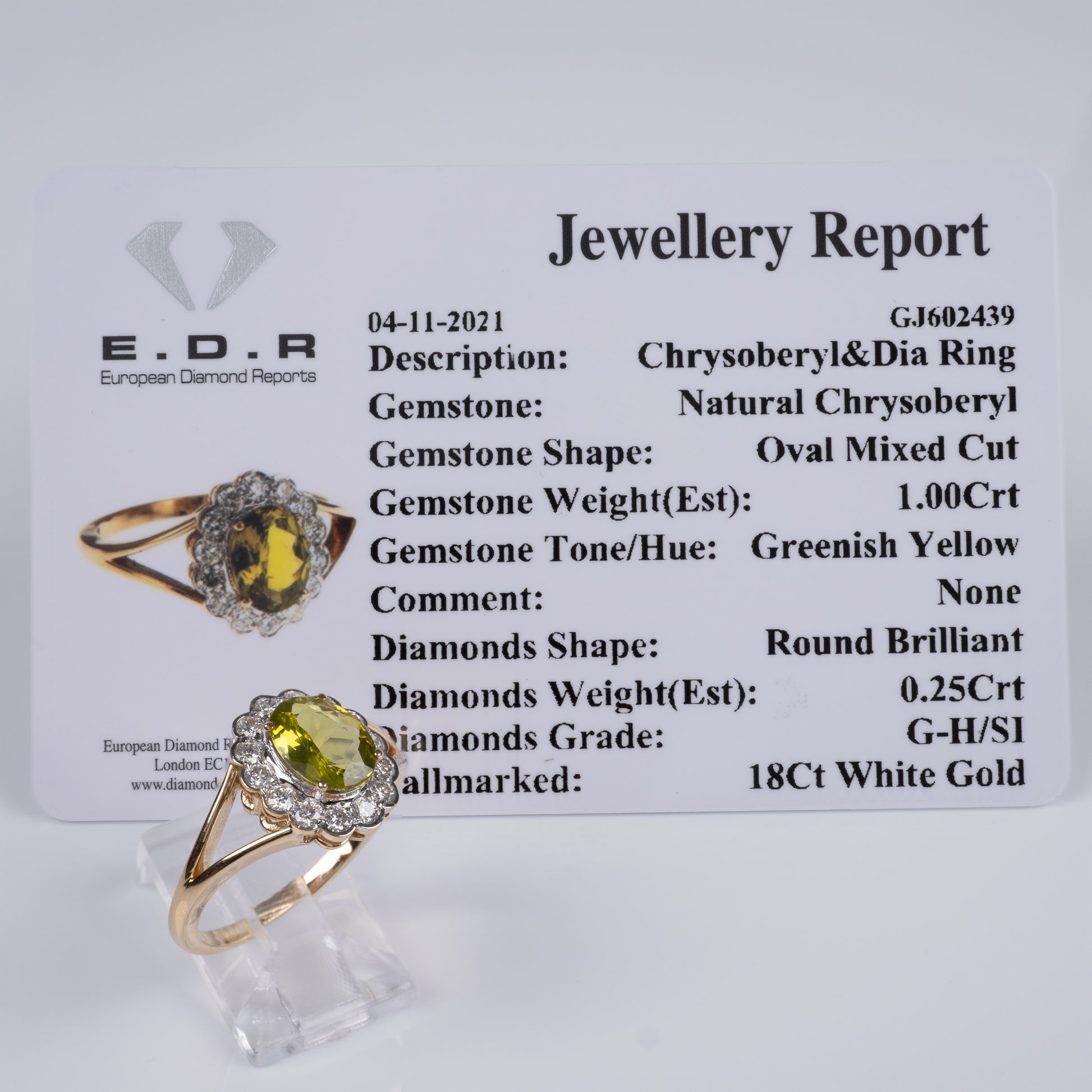 Certified Chrysoberyl Diamond Halo Ring 18 Karat Yellow Gold-Gemstone Rings-Hunters Fine Jewellery