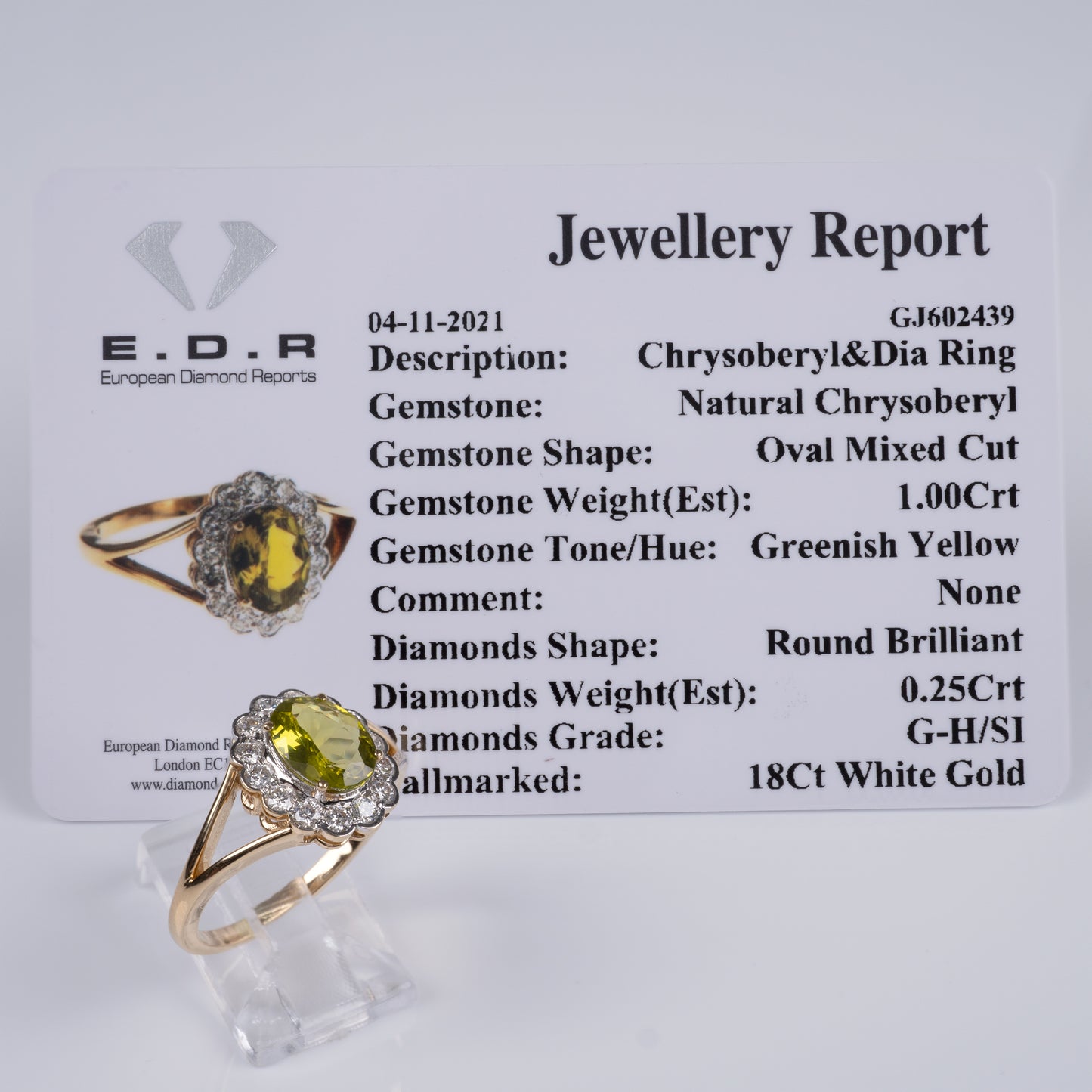 Certified Chrysoberyl Diamond Halo Ring 18 Karat Yellow Gold-Gemstone Rings-Hunters Fine Jewellery
