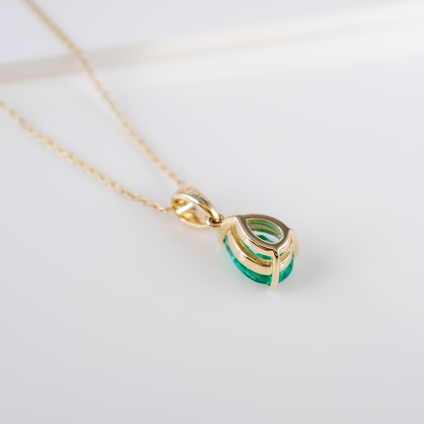 Lab Emerald Teardrop Pendant 9ct Yellow Gold - Hunters Fine Jewellery