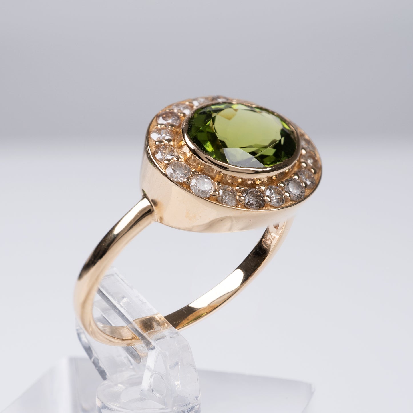 Green Tourmaline & Diamond Oval Halo Ring 18k Gold-Gemstone Rings-Hunters Fine Jewellery