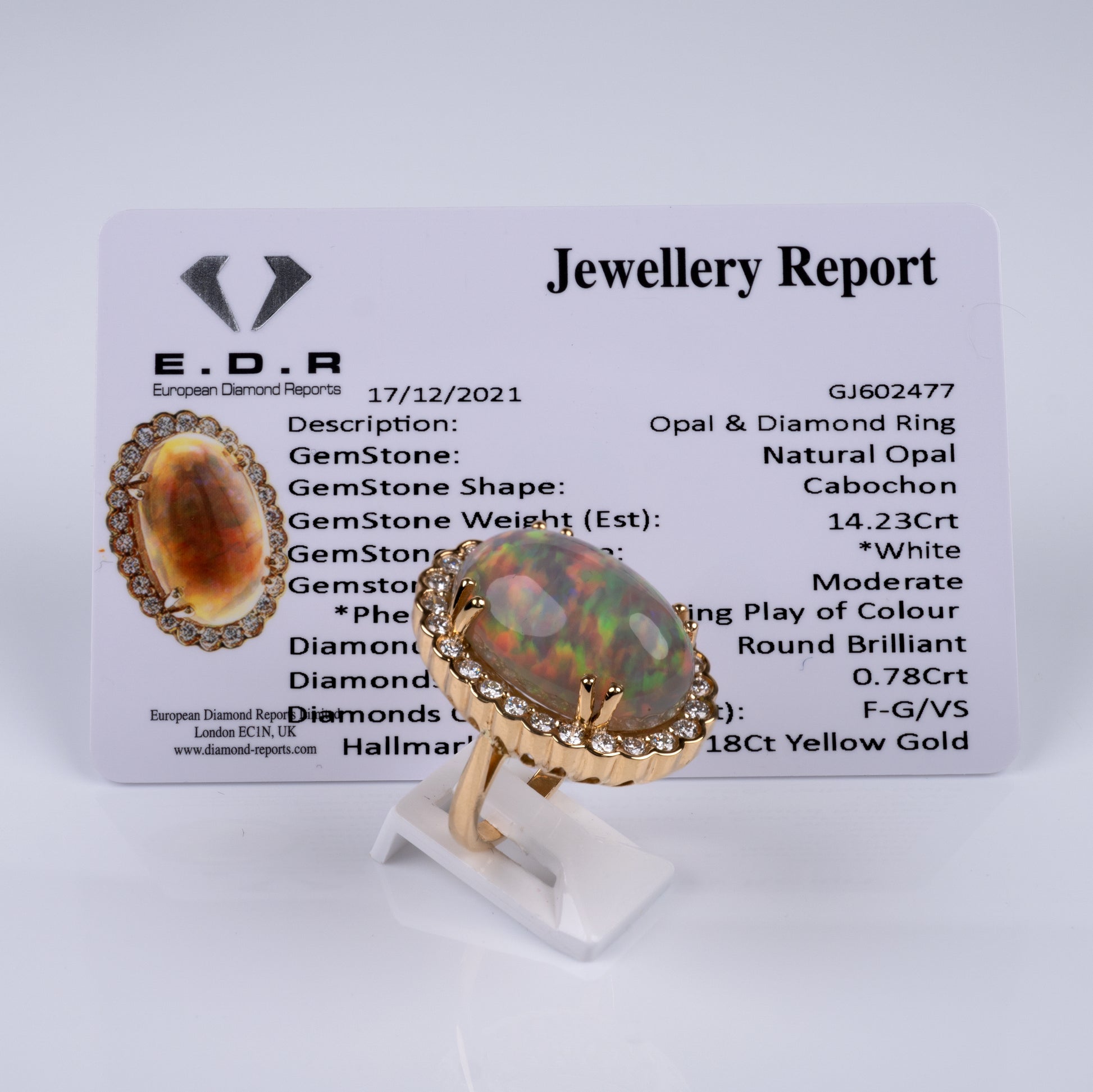 Bespoke Opal Diamond Halo Statement Ring 18K Yellow Gold Hallmarked-Gemstone Rings-Hunters Fine Jewellery