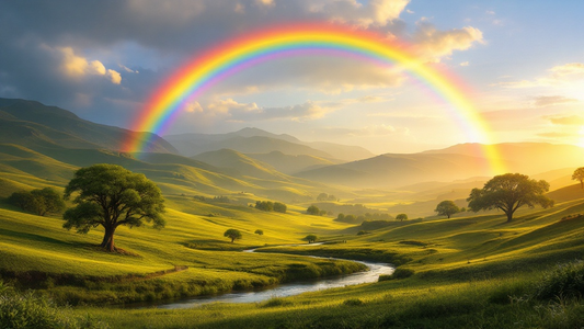 rainbow over a beautiful landscape uplifting scene 