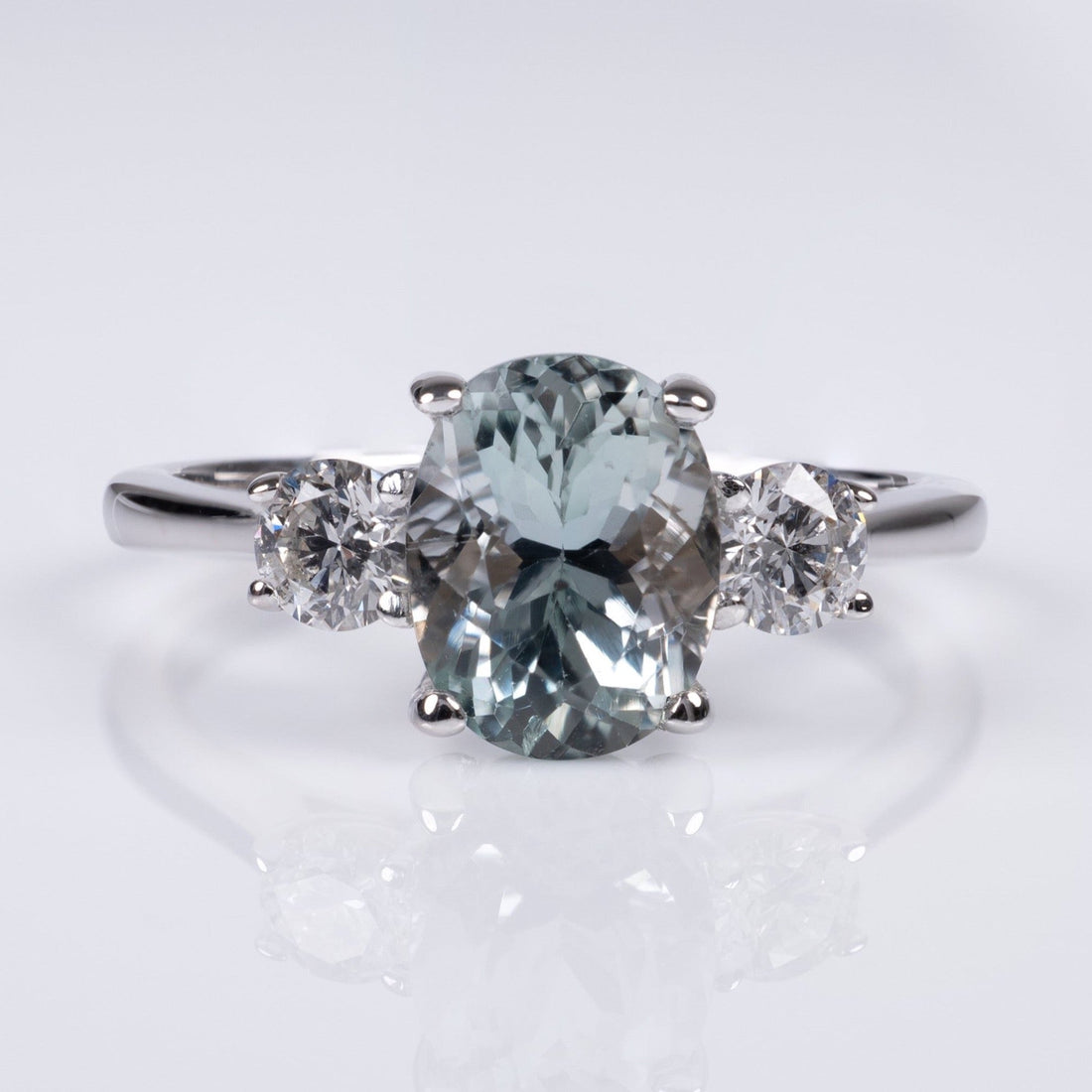 Aquamarine diamond three-stone white gold ring